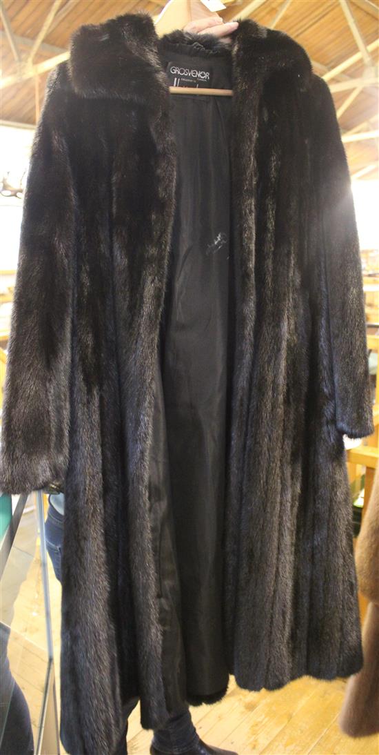 Dark brown full length mink coat